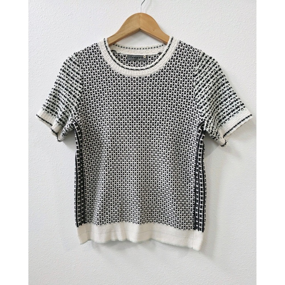 Anthropologie Keaton Short Sleeve Sweater Tee Women's Size Small White /Black